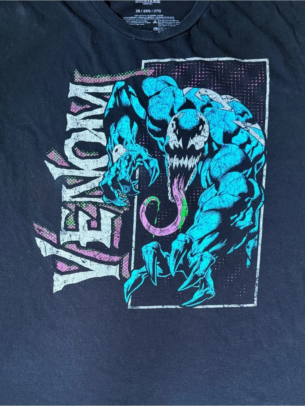Marvel Venom Graphic Tee Superhero Villain Comic Black Teal Men's 2XL Licensed